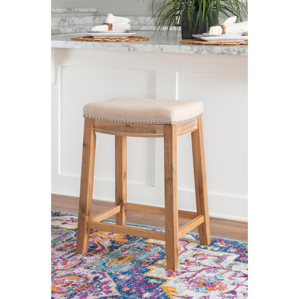 Linon Walker Backless Fabric Counter Stool, Rustic Brown/Natural