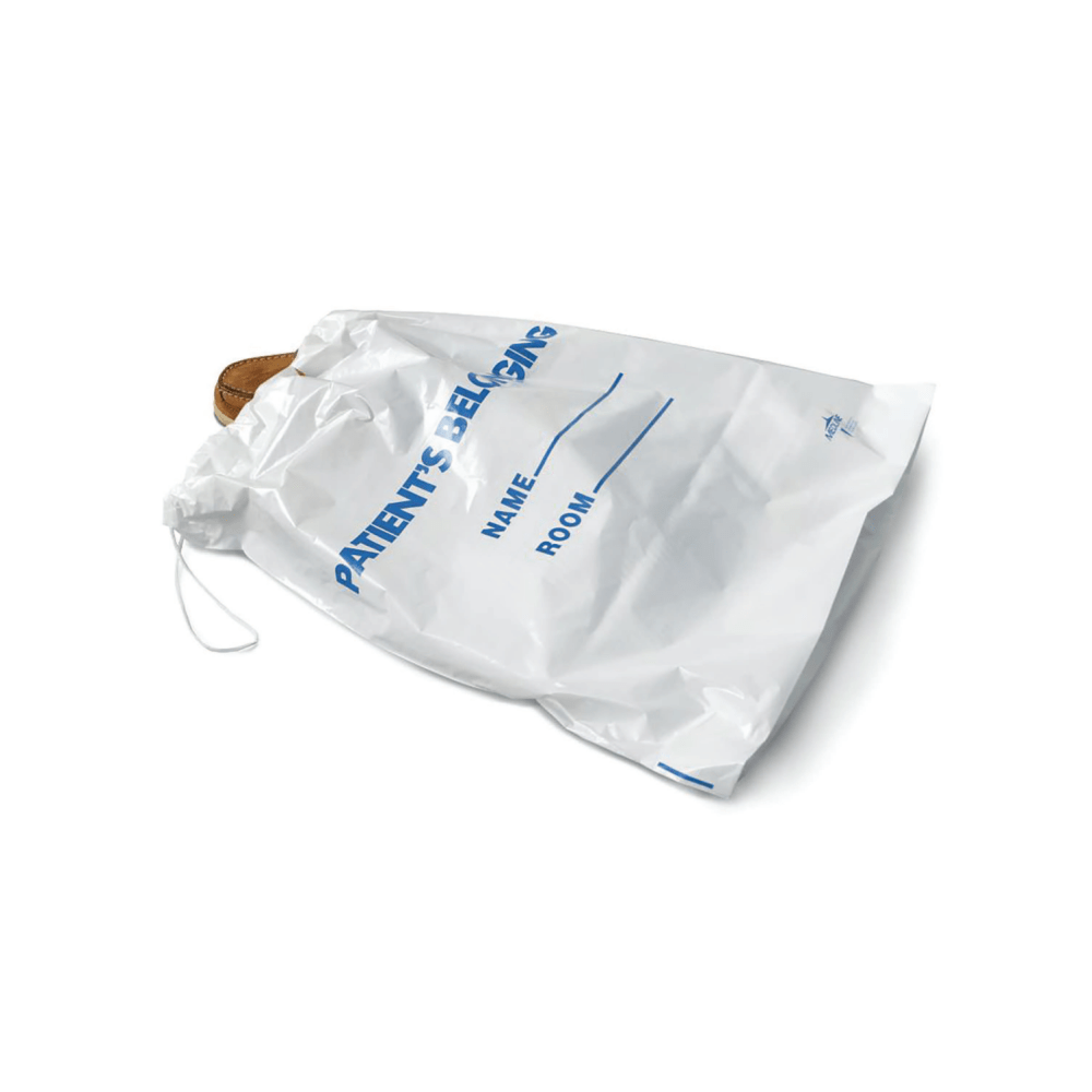 Medline Drawstring Patient Belonging Bags, 18inH x 20inW x 4inD, White, 25 Per Pack, Case Of 10