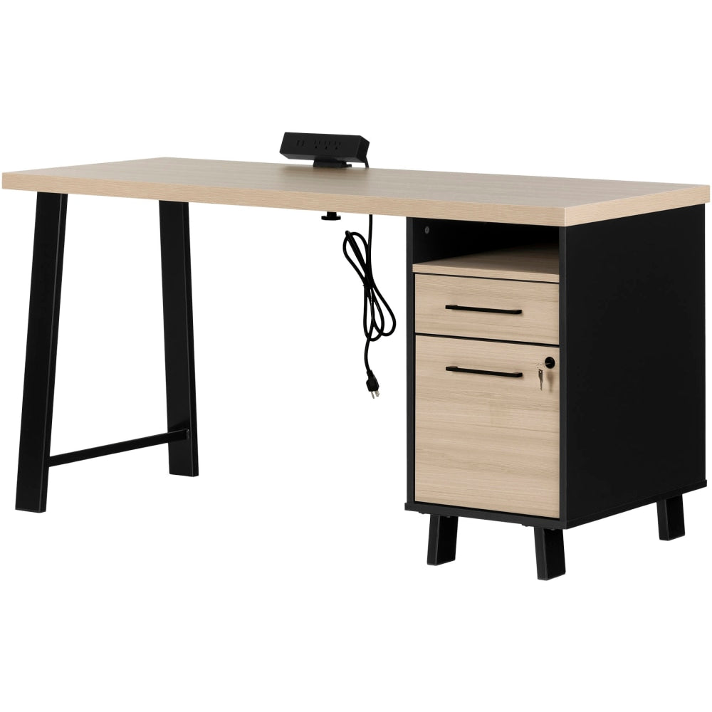 South Shore Kozack 60inW Computer Desk, Soft Elm/Matte Black