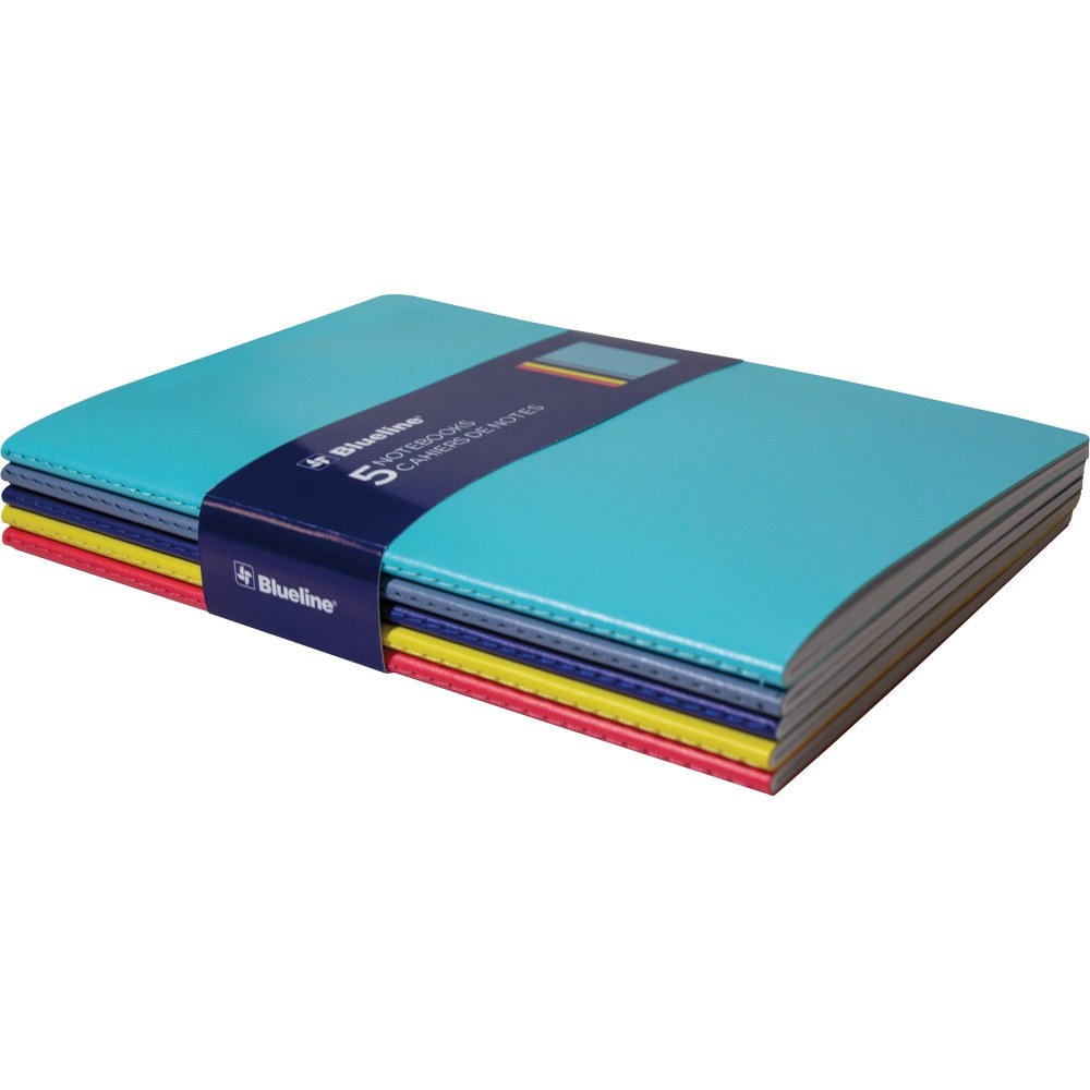 Rediform Blueline 5 Notebooks, Pack Of 5, 5 3/4in x 8 1/4in, 64 Sheets, Assorted Colors