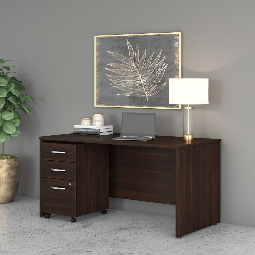 Bush Business Furniture Studio C 60inW Office Computer Desk With Mobile File Cabinet, Black Walnut, Standard Delivery