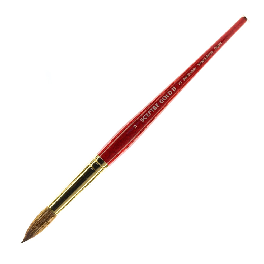 Winsor & Newton Sceptre Gold II Short-Handle Paint Brush 101, Size 16, Round Bristle, Sable Hair, Terracotta