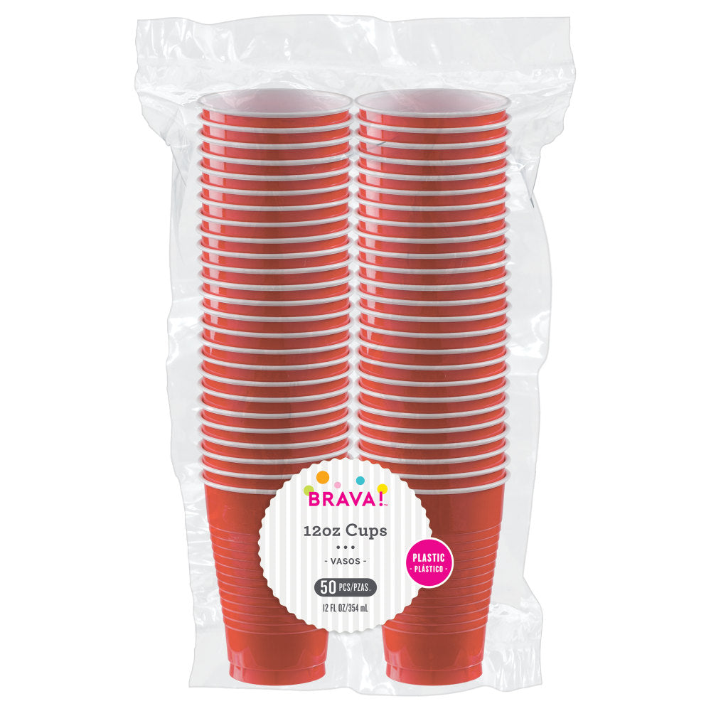 Amscan 436811 Plastic Cups, 12 Oz, Apple Red, 50 Cups Per Pack, Case Of 3 Packs