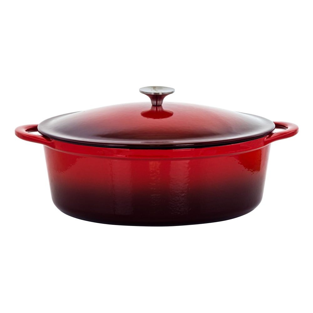 MegaChef 7-Quart Cast Iron Casserole Dish, Red