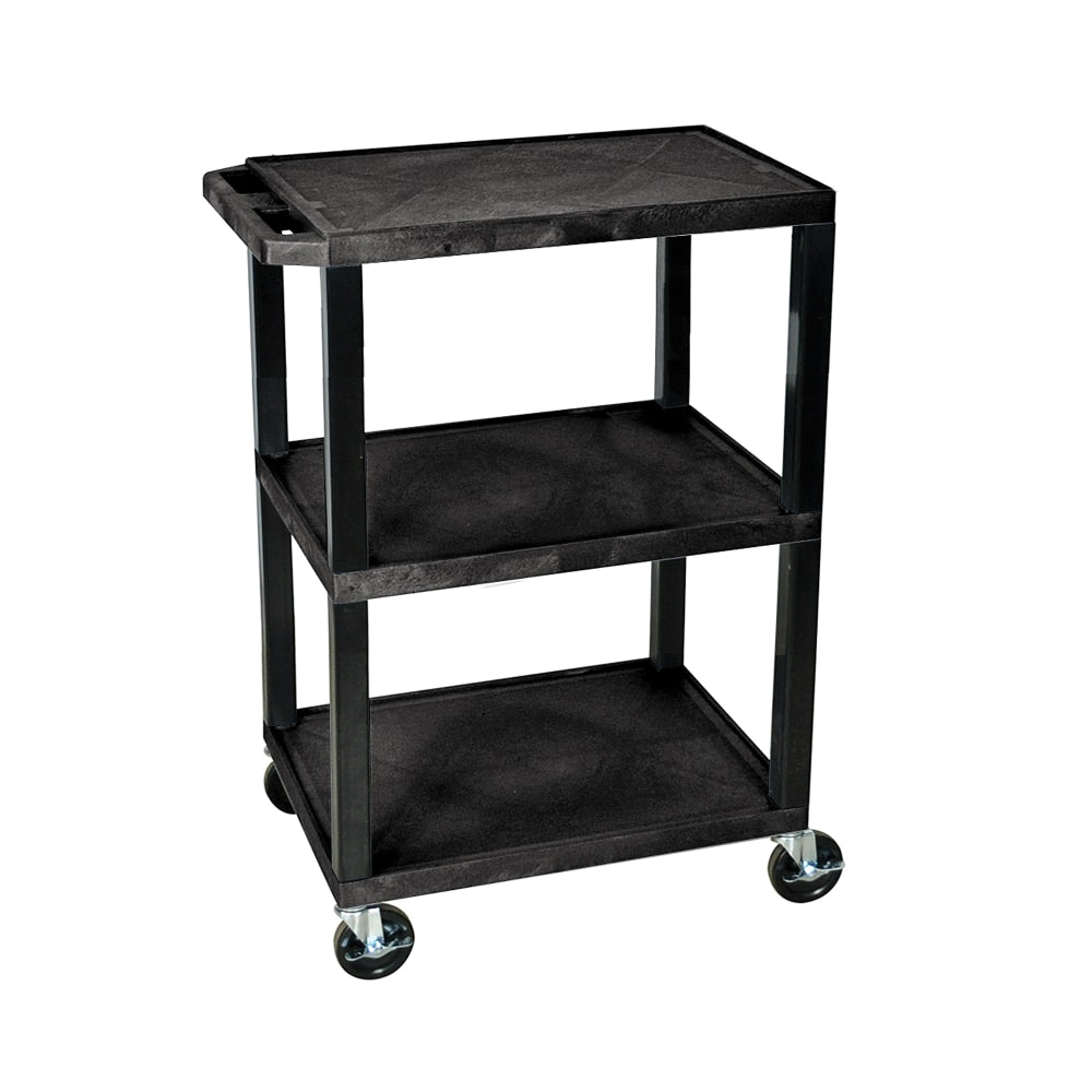 H. Wilson 3-Shelf Plastic Specialty Utility Cart, 34inH x 24inW x 18inD, Black Shelves/Black Legs