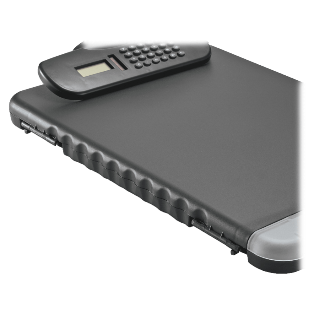 Officemate Slim Form Holder Storage Clipboard Box With Calculator, Charcoal