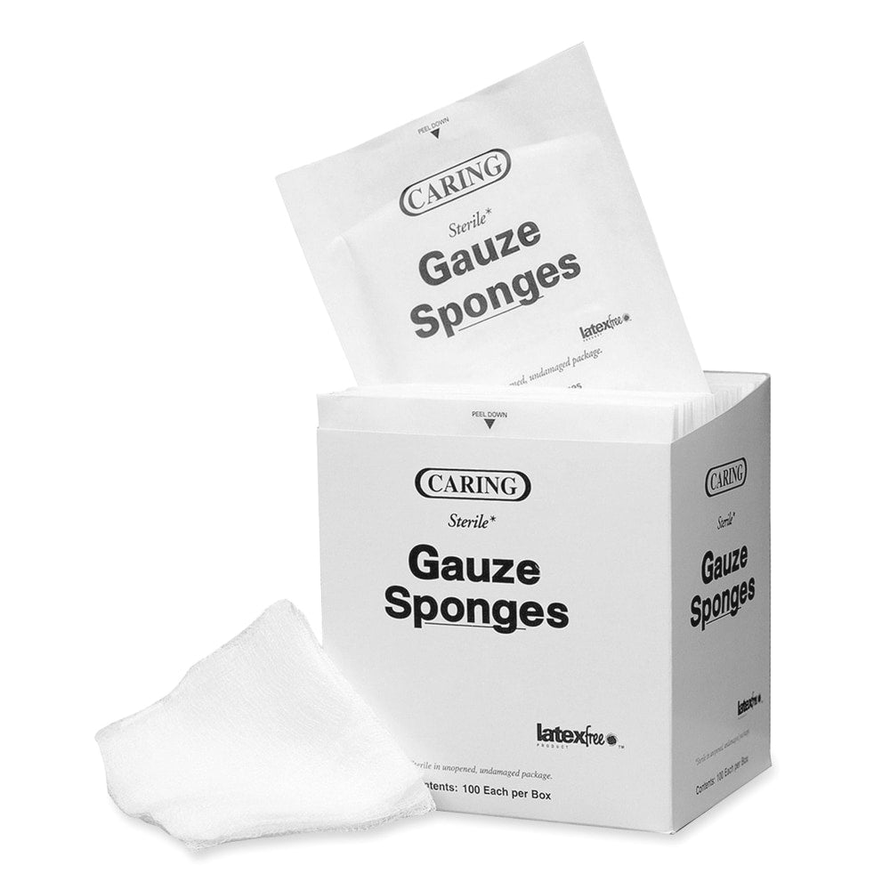 Medline CARING Woven Gauze Sponges, 12-Ply, 3in x 3in, White, Box Of 80