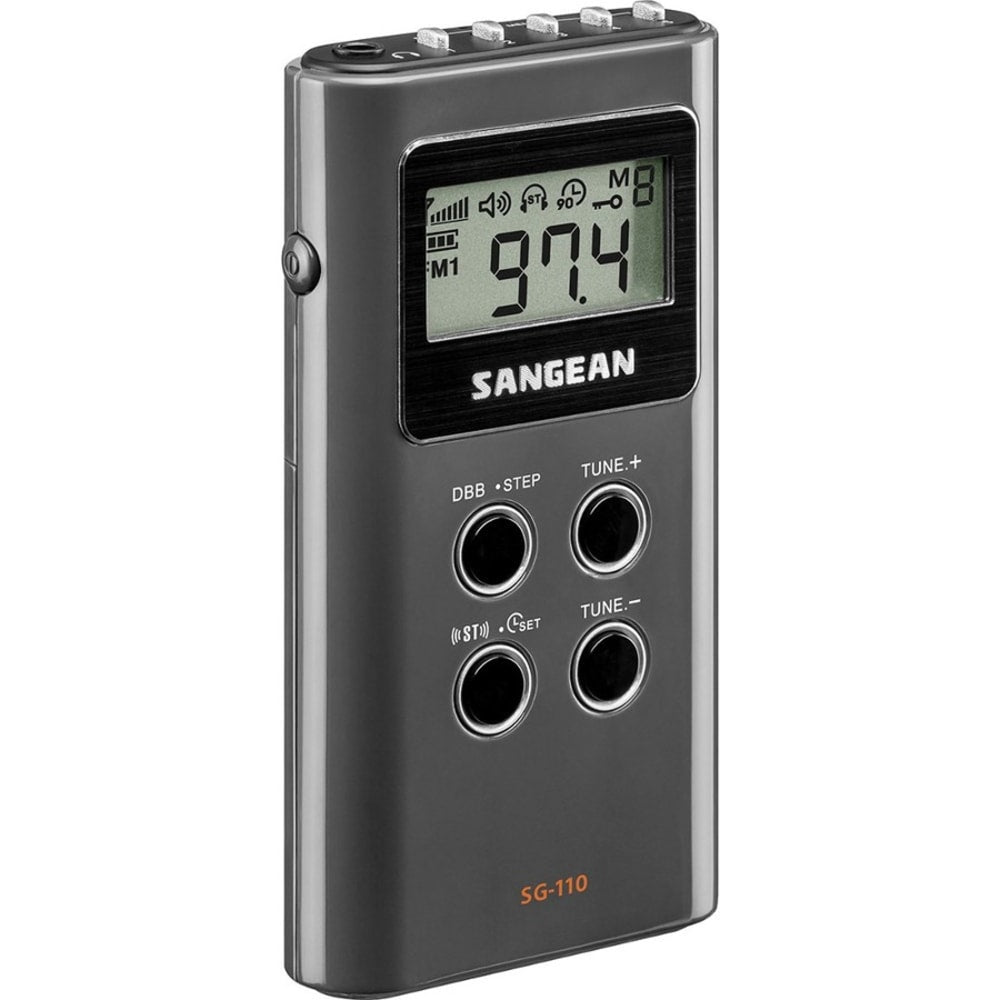 Sangean SG-110 FM-Stereo / AM Pocket Receiver - 5 x AM, 10 x FM - LCD Display - Headphone - 2 x AAA - Pocket