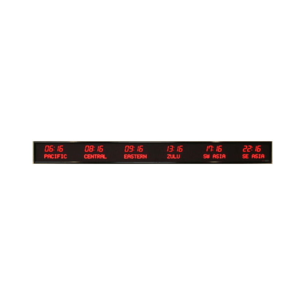 BRG Precision Products 6610J LED 6-Zone Digital World Time Zone Clock, 8 1/4inH x 78 1/4inW x 2 1/4inD, Black