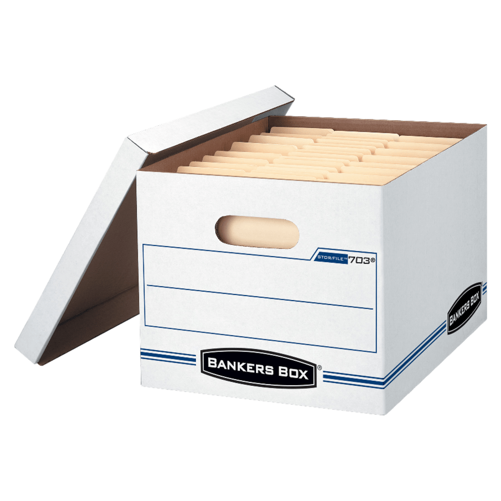 Bankers Box Stor/File Boxes With Lift-Off Lids, Letter/Legal Size, 12 1/2in x 16 5/16in x 10 1/2in, White