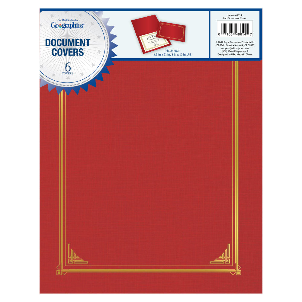 Geographics Document Covers, 9 3/4in x 12 1/2in, Red, Pack Of 6