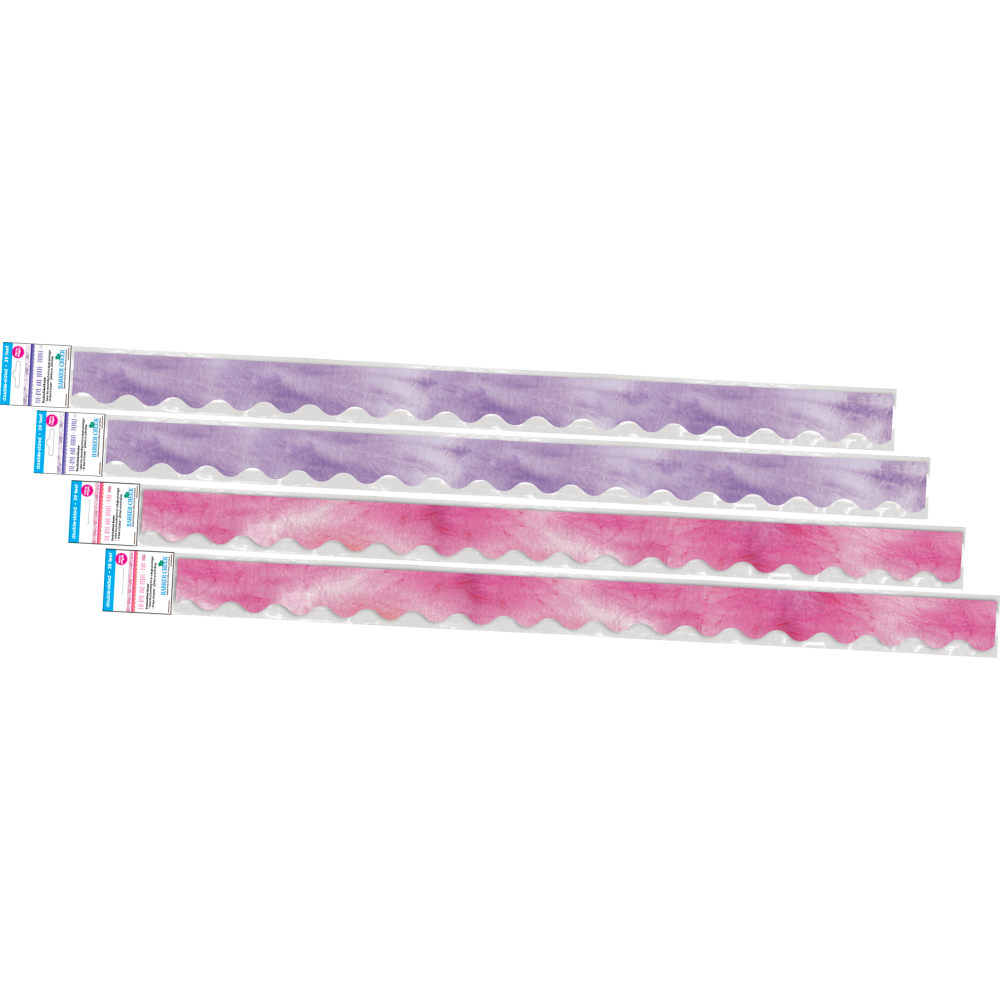 Barker Creek Double-Sided Scalloped-Edge Border Strips, 2-1/4in x 36in, Pink/Purple Tie-Dye And Ombre, Pack Of 52 Strips