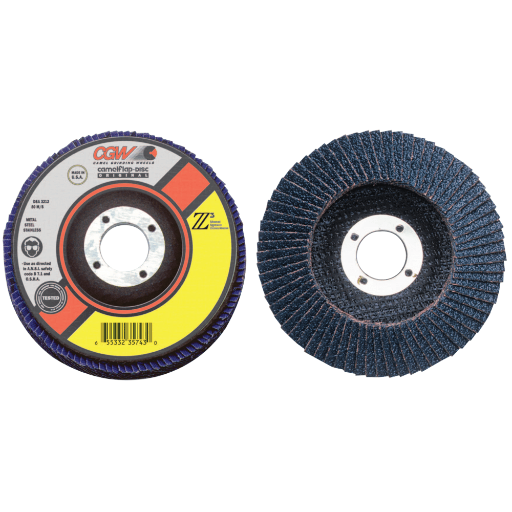 Flap Discs, Z3 -100% Zirconia, Regular, 6in, 36 Grit, 7/8 Arbor, 10,200 rpm, T27