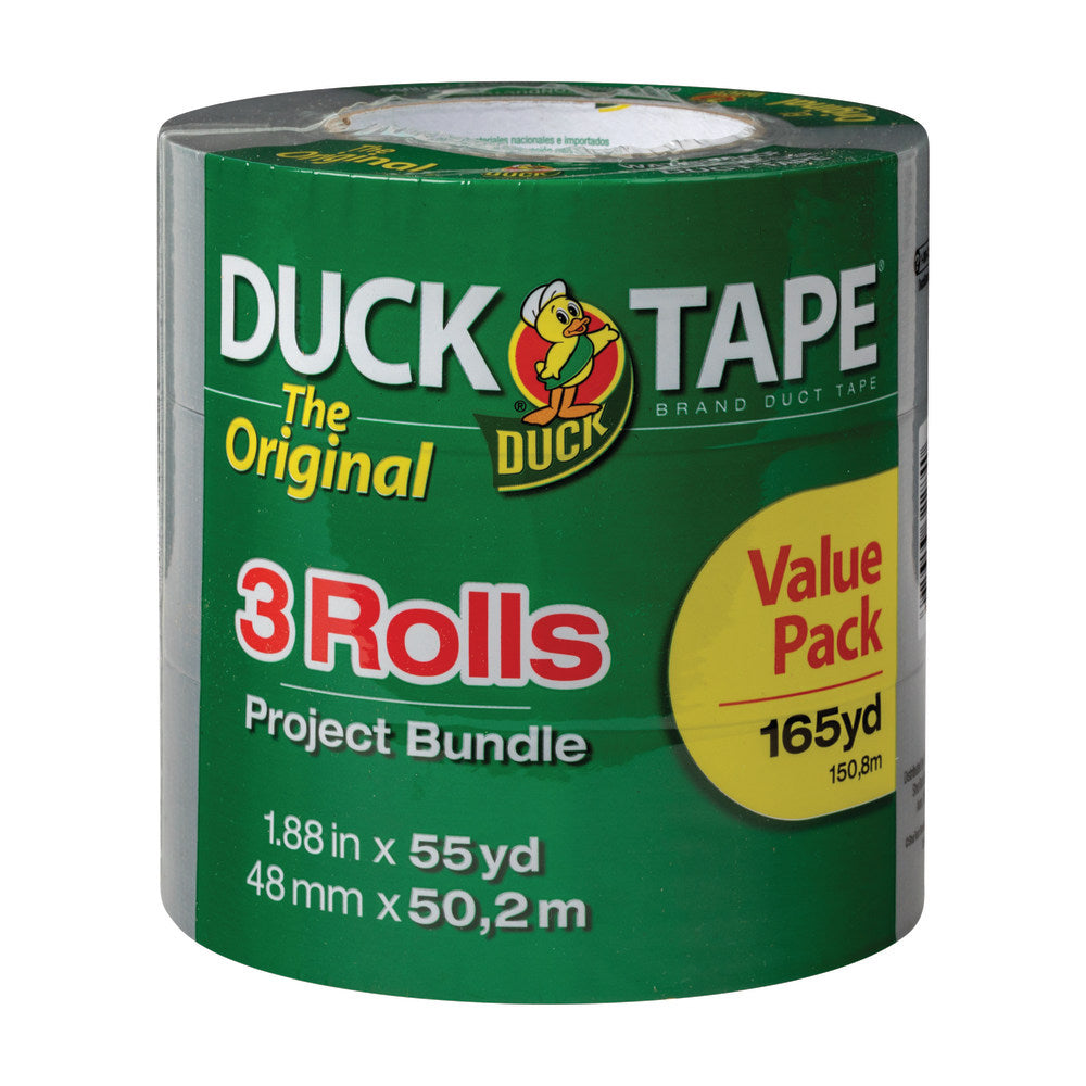 Duck Duct Tape, 1.88in x 55 Yd., Silver, Pack Of 3 Rolls