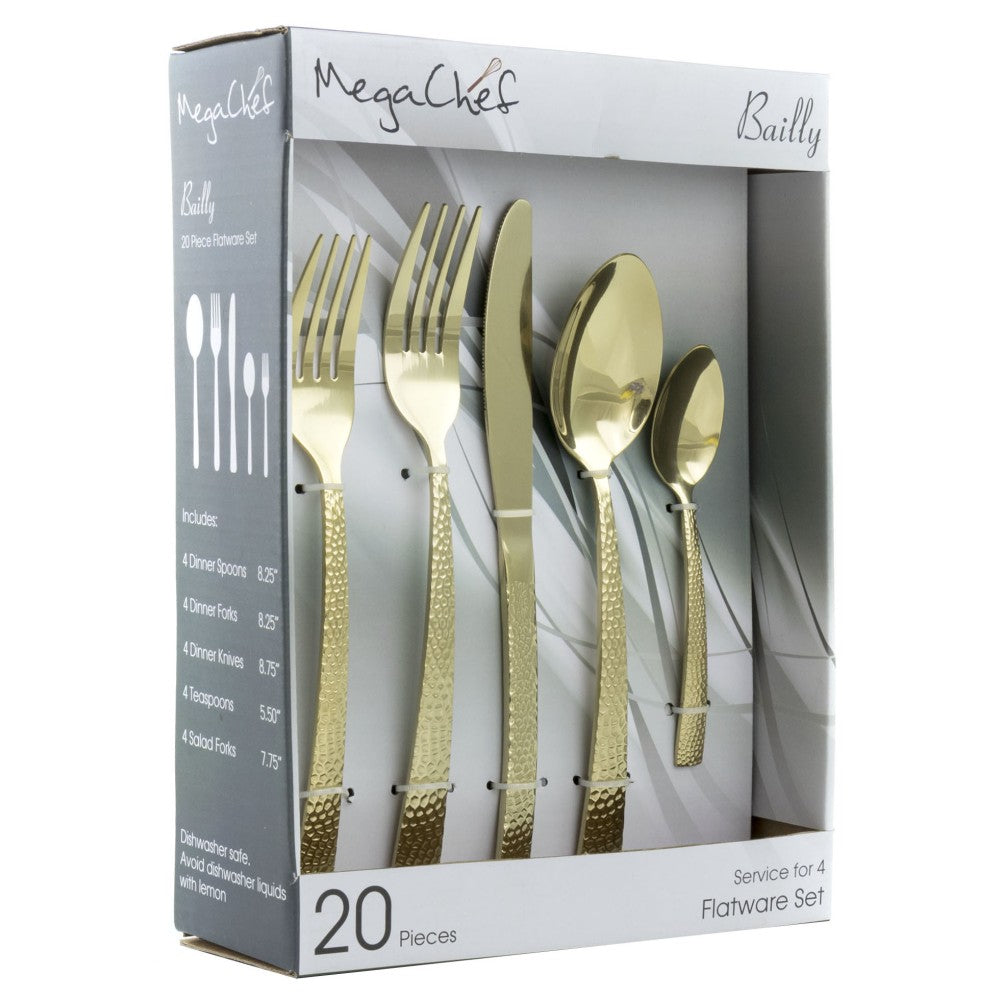 MegaChef Baily 20-Piece Stainless-Steel Flatware Set, Light Gold