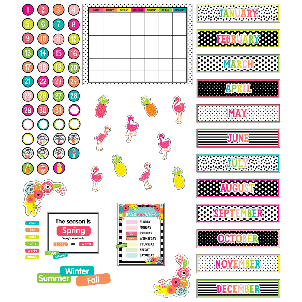 Schoolgirl Style Simply Stylish Tropical Pineapple Calendar Bulletin Board Set, Set Of 92 Pieces