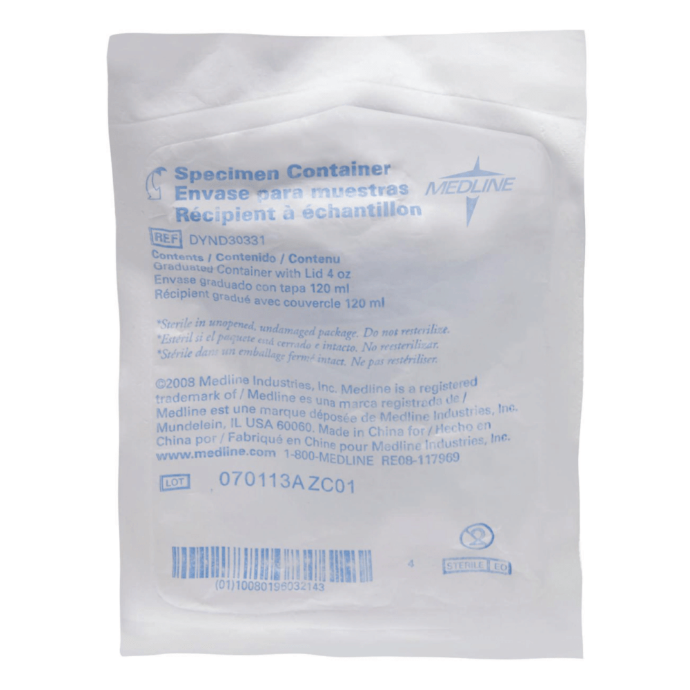 Medline Sterile Specimen Containers, 4 Oz, Pack Of 100 Containers