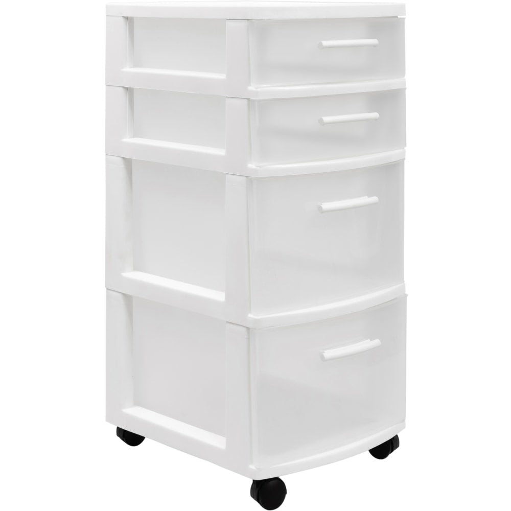 Inval Rolling Storage Cart, 4 Drawers, 25-1/2in x 12-1/2in, White