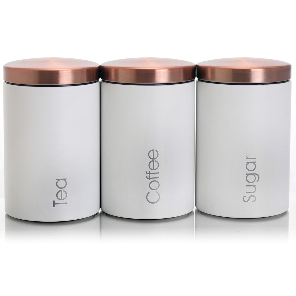 MegaChef Essential 3-Piece Kitchen Storage Canister Set, Matte White/Copper