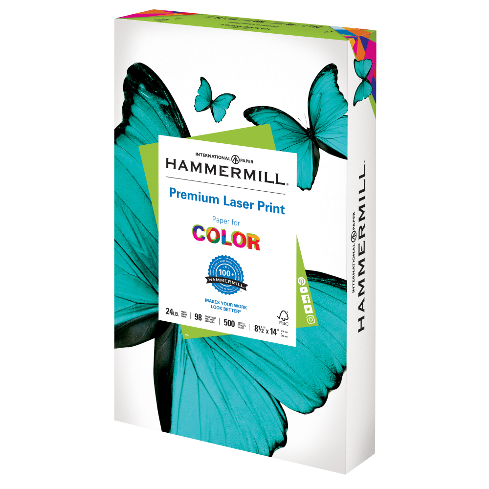 Hammermill Premium Laser Paper, White, Legal Size (8 1/2in x 14in), Ream Of 500 Sheets, 24 Lb, 98 Brightness