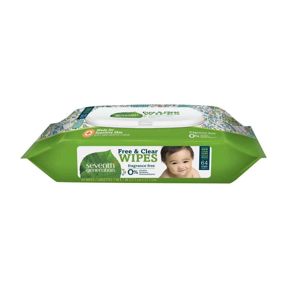 Seventh Generation Hypoallergenic Natural Baby Wipes, Unscented, Pack Of 64 Sheets