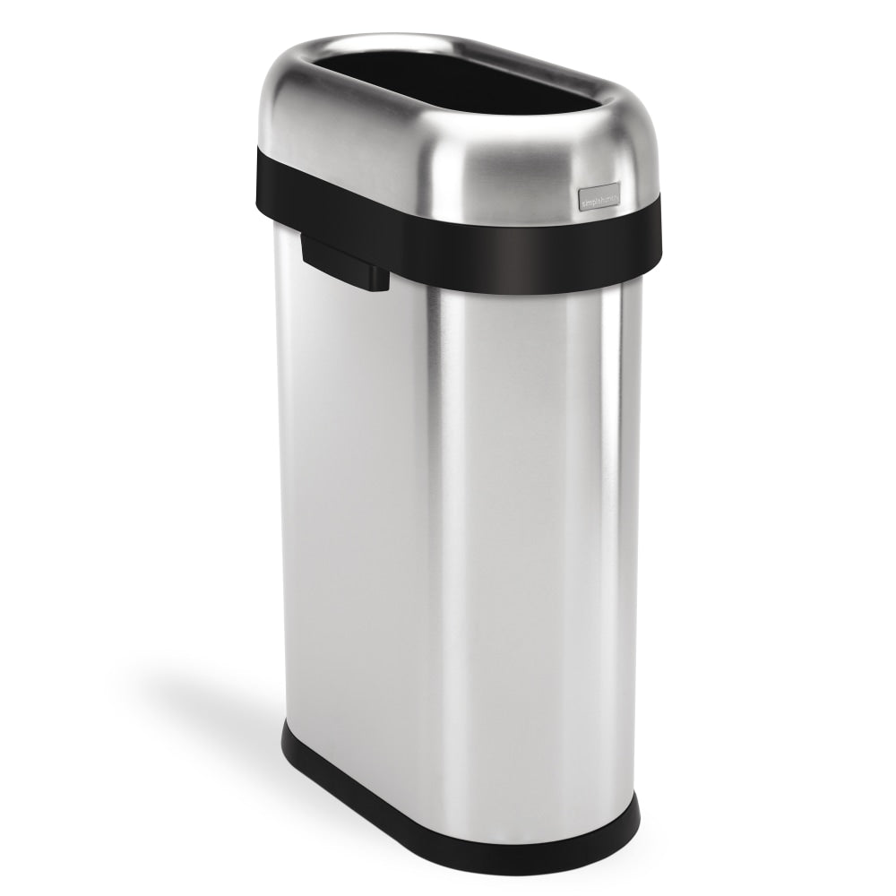 simplehuman Slim Oval Metal Open Trash Can, 13 Gallons, 27-2/5inH x 10-7/10inW x 18-1/5inD, Brushed Stainless Steel