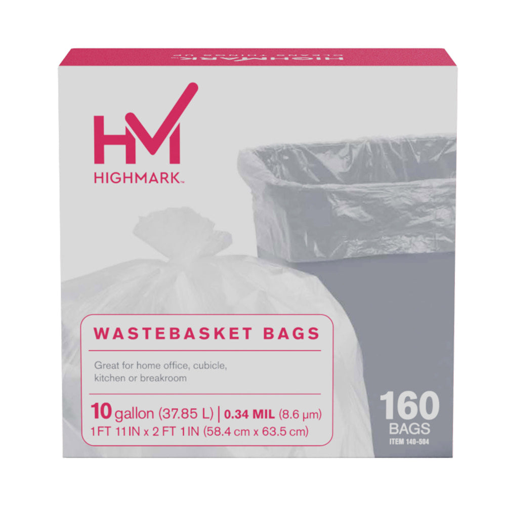 Highmark Wastebasket Trash Bags, 10 Gallon, Clear, Box Of 160 Bags