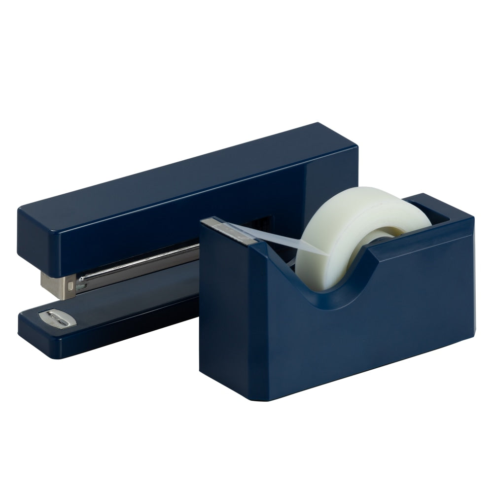 JAM Paper 2-Piece Office And Desk Set, 1 Stapler & 1 Tape Dispenser, Navy Blue