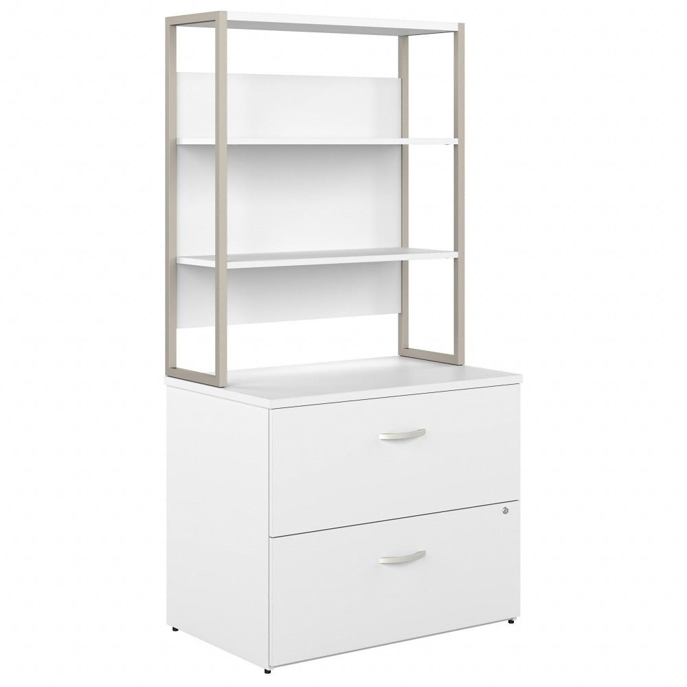 Bush Business Furniture Hybrid 35-11/16inW x 23-3/8inD Lateral 2-Drawer File Cabinet With Shelves, White, Standard Delivery