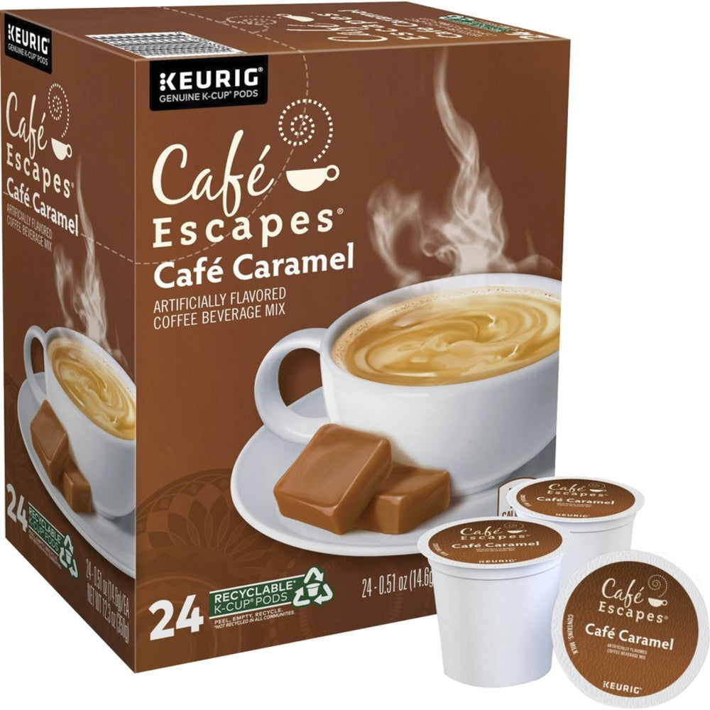 Cafe Escapes Single-Serve Coffee K-Cup Pods, Cafe Caramel, Carton Of 24