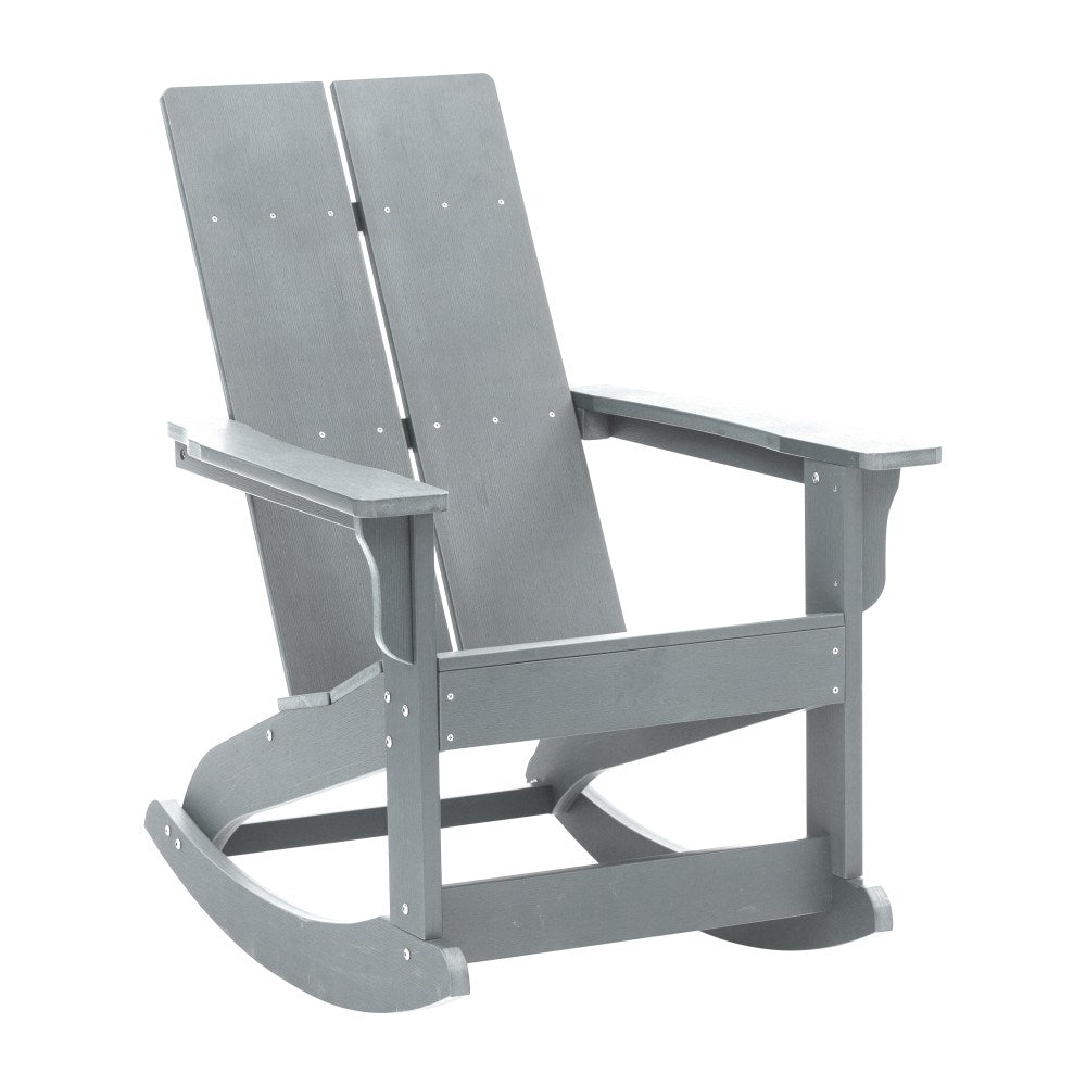 Flash Furniture Finn Modern Commercial Grade All-Weather 2-Slat Poly Resin Wood Rocking Adirondack Chair, Gray