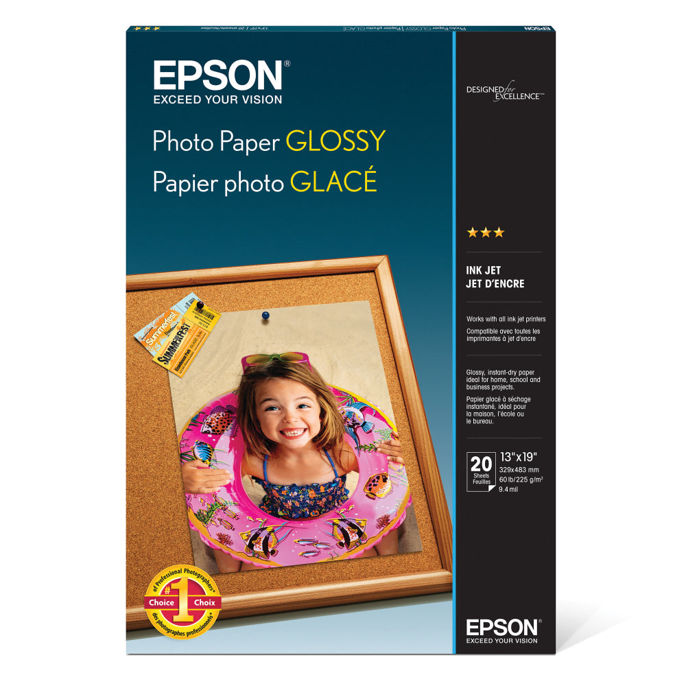 Epson Glossy Photo Paper, 13in x 19in, Pack Of 20 Sheets