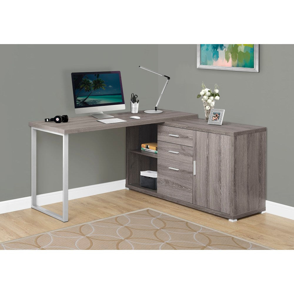 Monarch Specialties 24inW L-Shaped Corner Desk With Cabinet, Dark Taupe