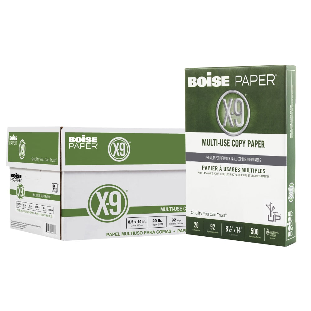 Boise X-9 Multi-Use Printer & Copy Paper, White, Legal (8.5in x 14in), 5000 Sheets Per Case, 20 Lb, 92 Brightness, Case Of 10 Reams