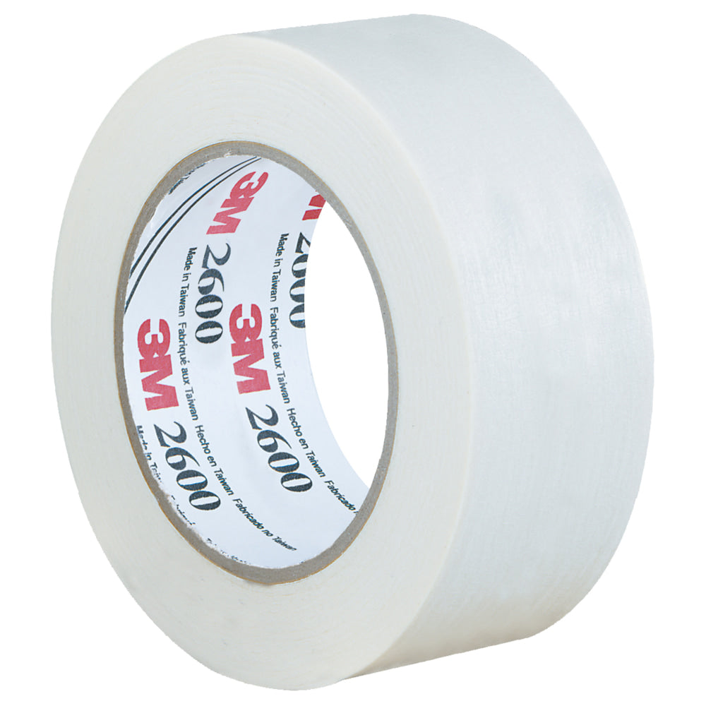 3M 2600 Masking Tape, 3in Core, 2in x 180ft, White, Case Of 12