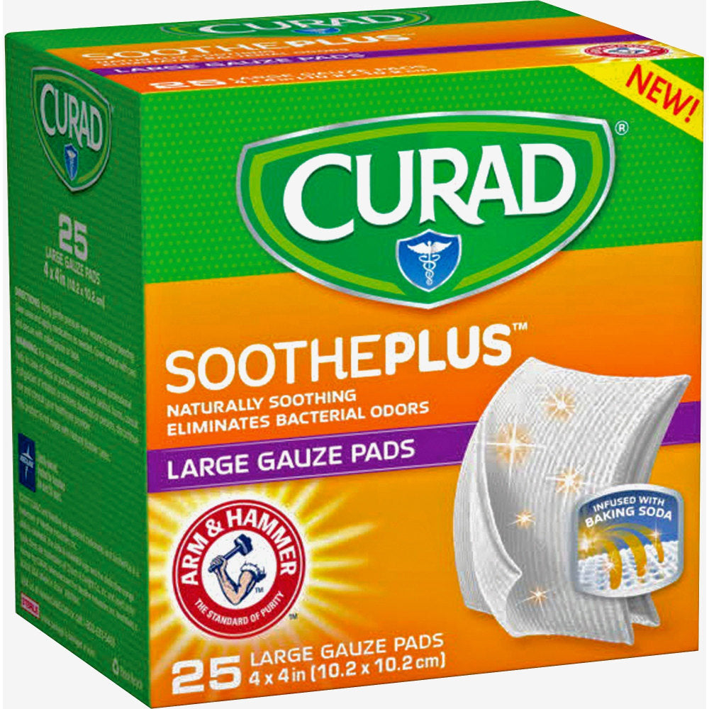 Curad SoothePlus Medium Non-stick Pads - 4in x 4in - 25/Box - White