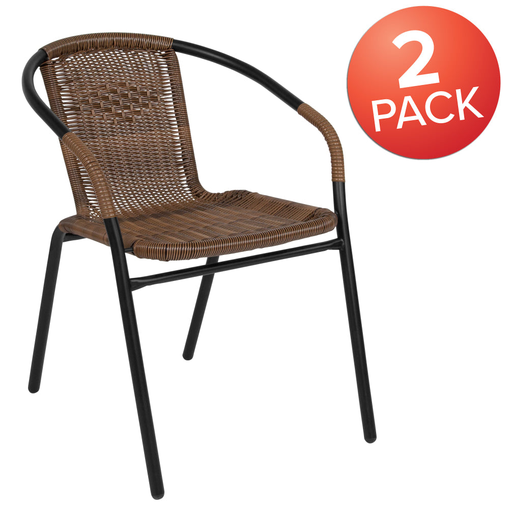 Flash Furniture Lila Restaurant Stack Chairs, Medium Brown/Black, Pack Of 2 Chairs