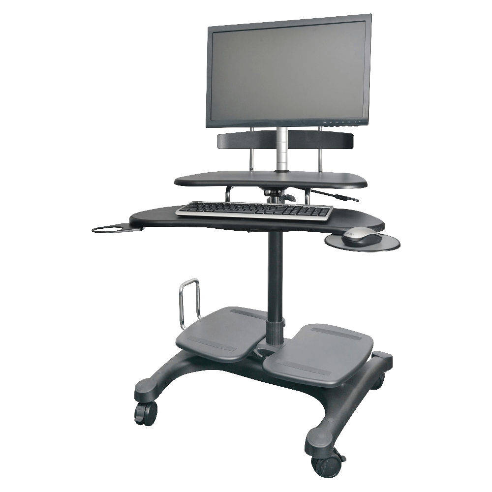 Kantek Sit to Stand Mobile Height Adjustable Computer Workstation With LCD Monitor Mount Pole, 48-1/2inH x 27-1/2inW x 25inD, Black