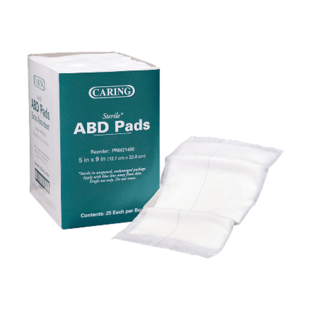 Medline Abdominal Pads, Sterile, 5in x 9in, White, Box Of 25