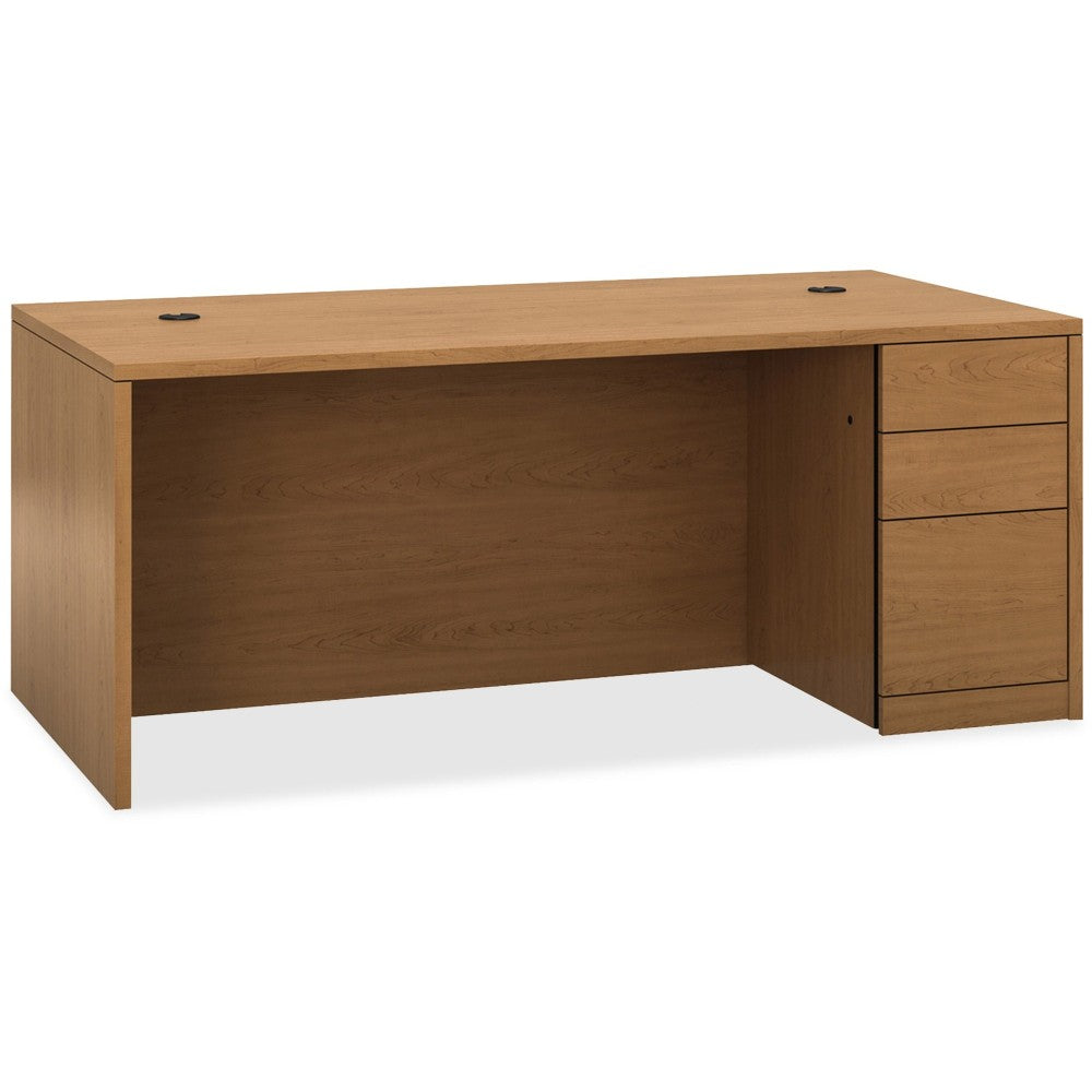 HON 10500 H105895R Pedestal Desk - 3-Drawer - 72in x 36in x 29.5in x 1.1in - 3 - Single Pedestal on Right Side - Material: Wood - Finish: Harvest, Laminate