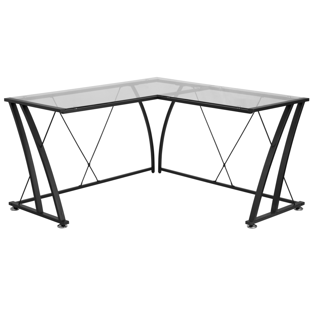 Flash Furniture 80inW Glass L-Shaped Computer Desk, Black/Clear