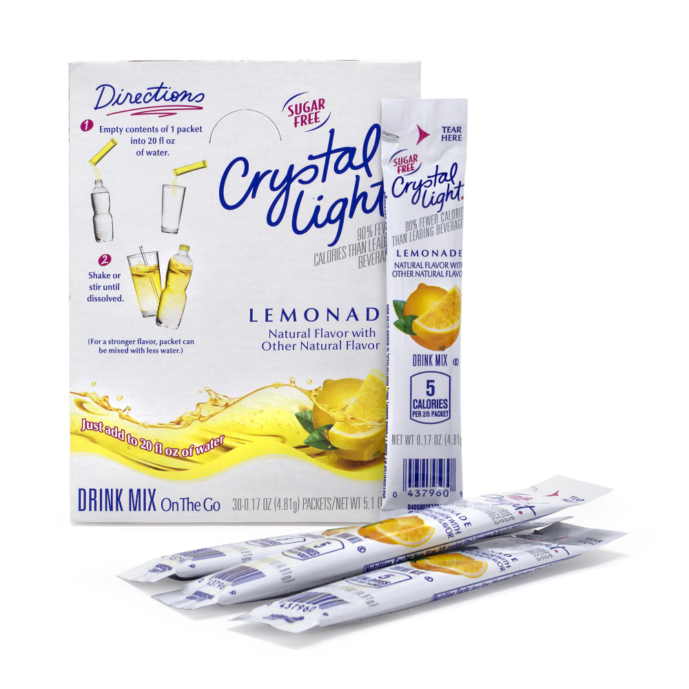 Crystal Light On-The-Go Sugar-Free Drink Mix, Lemonade, 0.17 Fl Oz, 30 Packets Per Box, Pack Of 2 Boxes