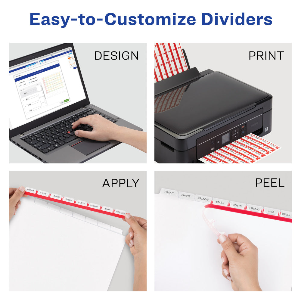 Avery Print & Apply Clear Label Dividers With Index Maker Easy Apply Printable Label Strip And White Tabs, 8-Tab, Box Of 5 Sets