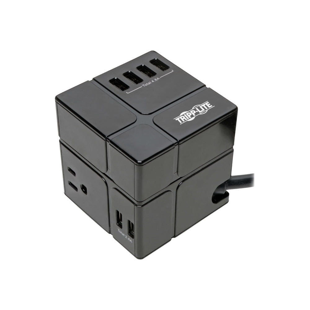 Tripp Lite Surge Protector Power Cube 3-Outlet 6 USB-A 7.2A 6ft Cord Black 540 Joules - Surge protector - 15 A - AC 120 V - 1800 Watt - output connectors: 3 - 6 ft cord - black