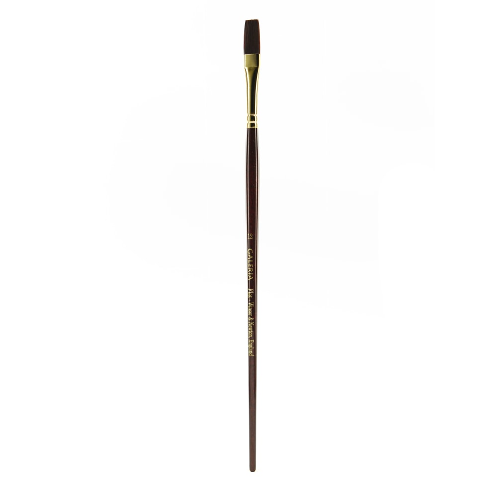 Winsor & Newton Galeria Long-Handle Paint Brush, Size 12, Flat Bristle, Polyester, Burgundy