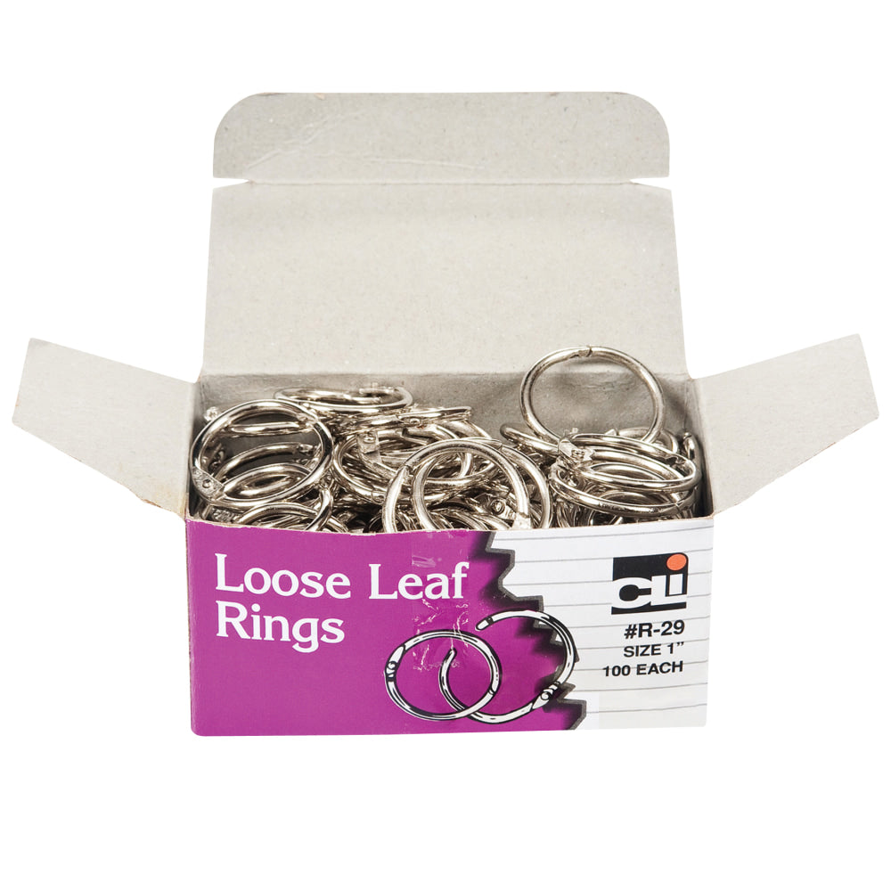 Charles Leonard Loose Leaf Book Rings, 1in, 175 Sheets, 100 Rings Per Box, Pack Of 2 Boxes