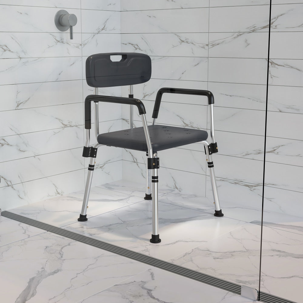 Flash Furniture Hercules Adjustable Bath And Shower Chair With Quick-Release Back And Arms, 34-3/4inH x 20-3/4inW x 19-3/4inD, Gray