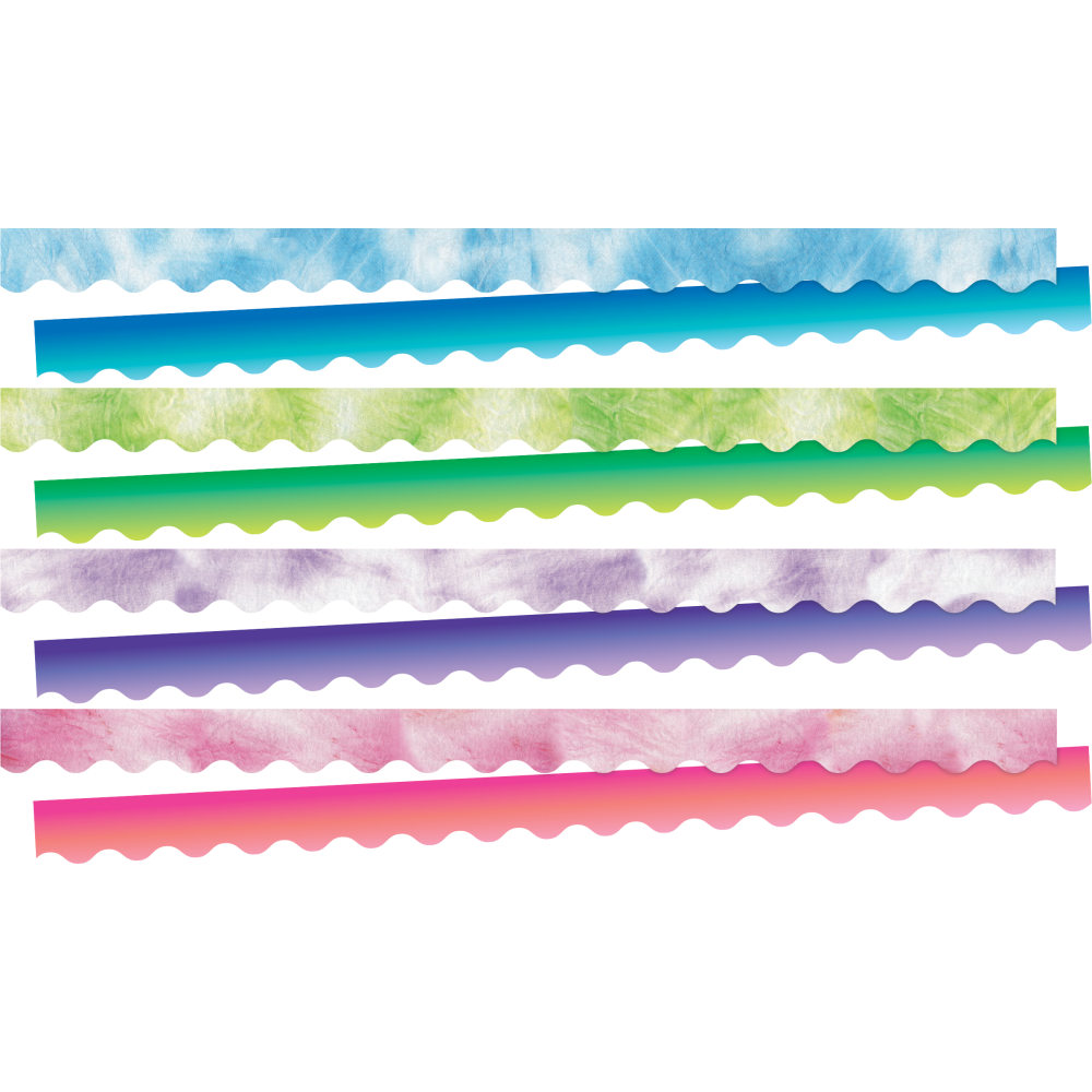 Barker Creek Double-Sided Scalloped-Edge Border Strips, Blue/Lime/Purple/Pink Tie-Dye/Ombre, 2-1/4in x 36in, Set Of 52 Strips