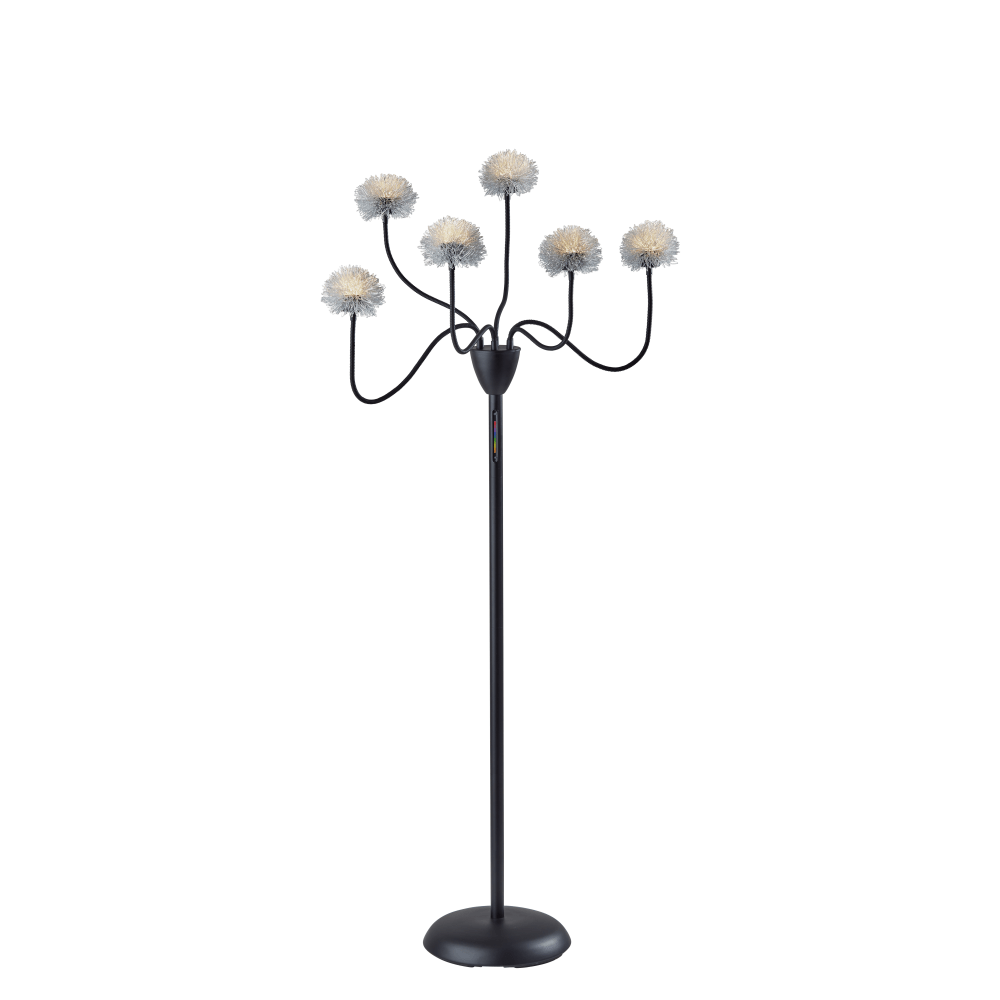 Adesso Pom Pom RGB LED Floor Lamp, 67-1/2inH, Silver/Black