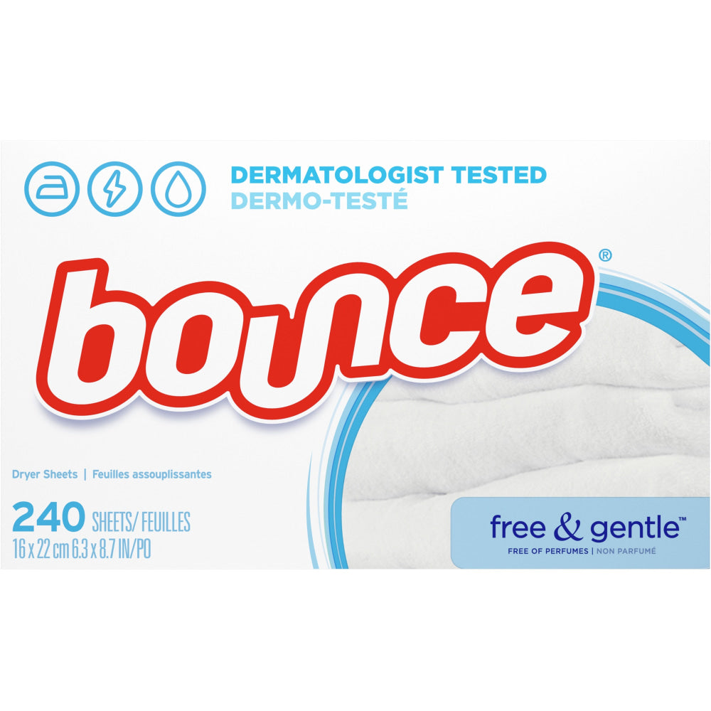 Bounce Free & Gentle Dryer Sheets - Sheet - 6.04in Width x 9in Length - 240 / Box - White